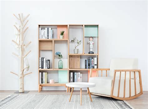 书房家具北欧简约现代白橡木自由组合置物架木架书柜落地简易书架-美间设计