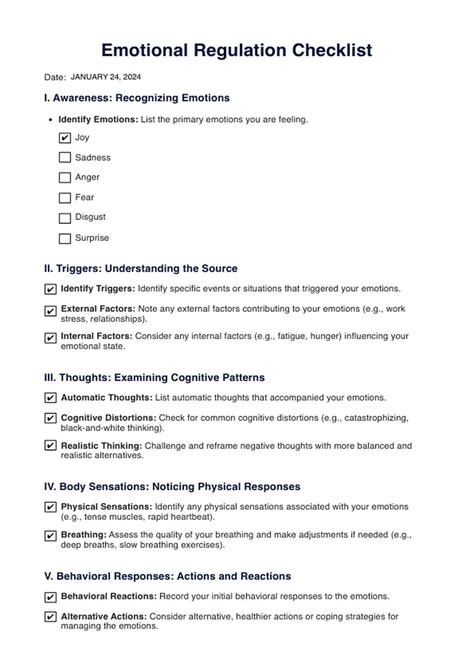 Emotion Regulation Checklist & Example | Free PDF Download
