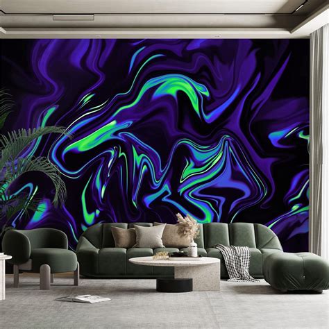 Peel and Stick Canvas Wallpaper Wall Mural Marble Colorful Neon Ultra ...