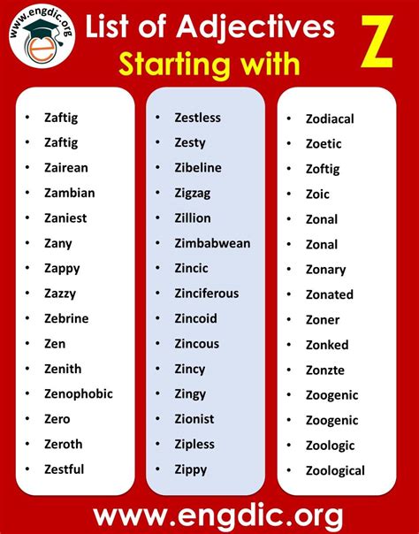 All Adjectives that Start with Z - EngDic