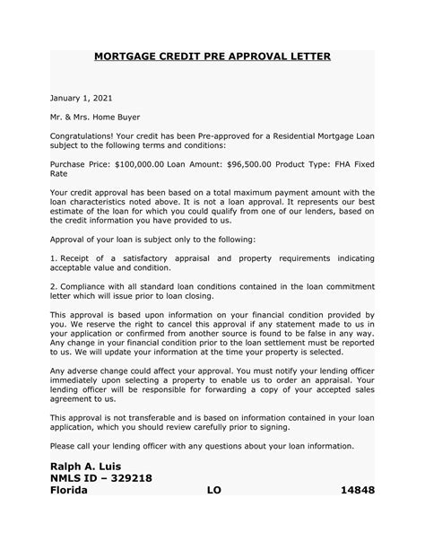 Free Printable Pre-Approval Letter Templates [PDF] & Mortgage & Loan