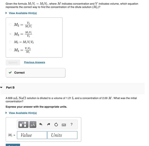 Solved Given the formula M1V1=M2V2, where M indicates | Chegg.com