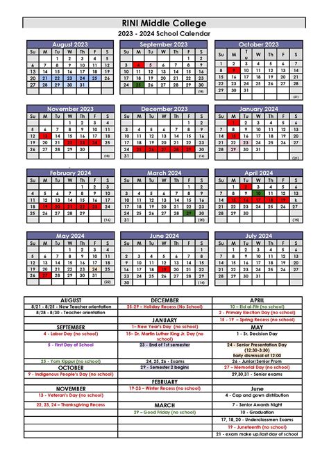 Academic Calendar - Rhode Island Nurses Institute Middle College