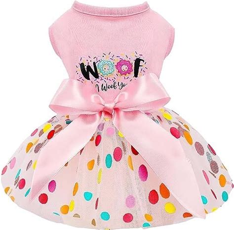 KUTKUT Small Dog Birthday Dress,Colourfull Polka Print Spring Clothes ...