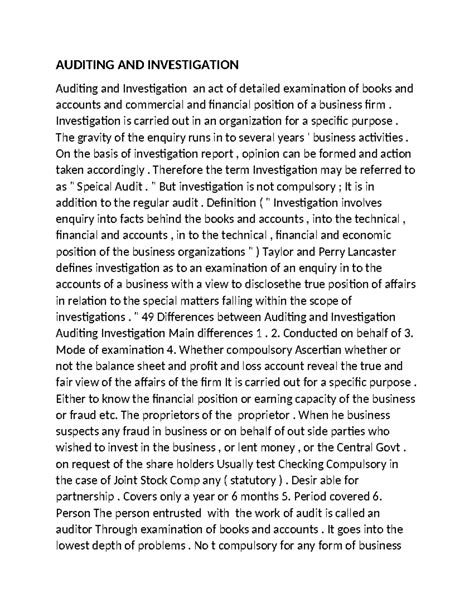 Auditing AND Investigation - AUDITING AND INVESTIGATION Auditing and ...