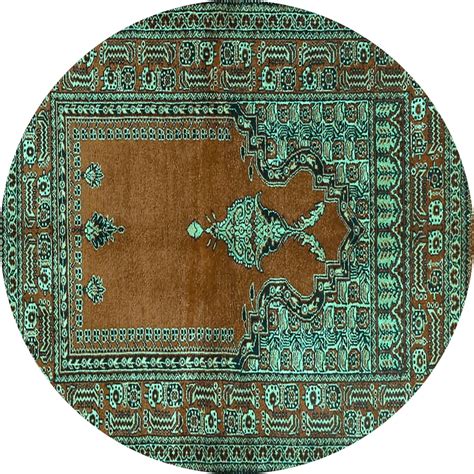 Ahgly Company Indoor Round Oriental Turquoise Blue Traditional Area ...
