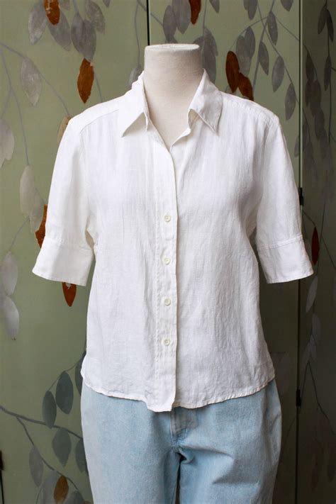 Vintage 1980s White Linen Button Up Collared Blouse, Medium – Ian ...