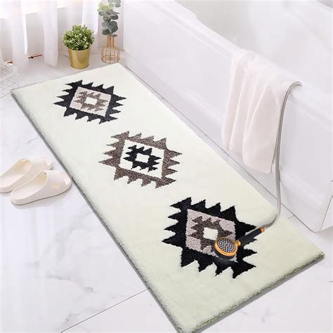 Amazon.com: White Boho Bathroom Rug Runner 60x24 Washable Long Bath Mat ...