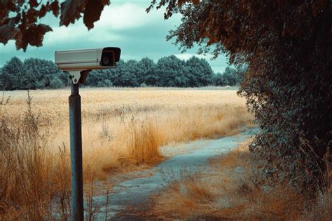 A security camera overlooks a field and path | Premium AI-generated image