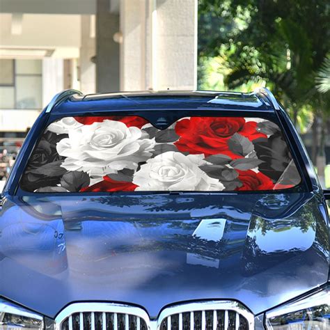 Red Gray Roses Flowers Automotive Front Car Windshield Sun Shade Reflector Foldable for Front ...