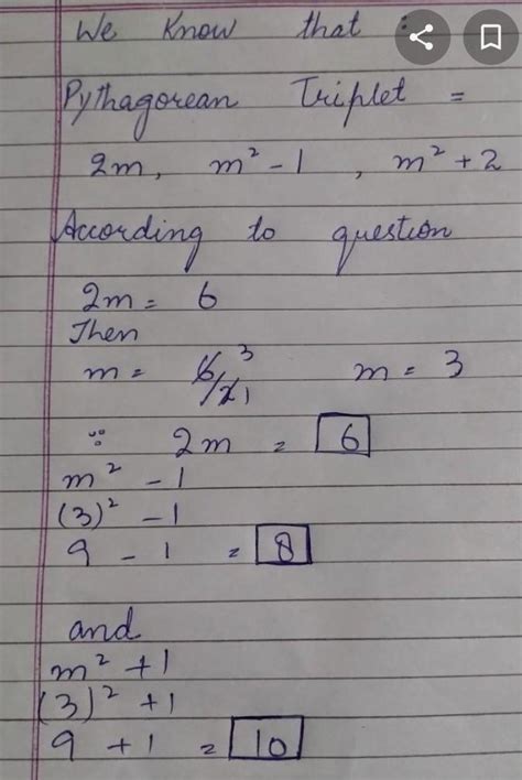 find the value of 'x' in Pythagorean triplet (6,x,10) - Brainly.in