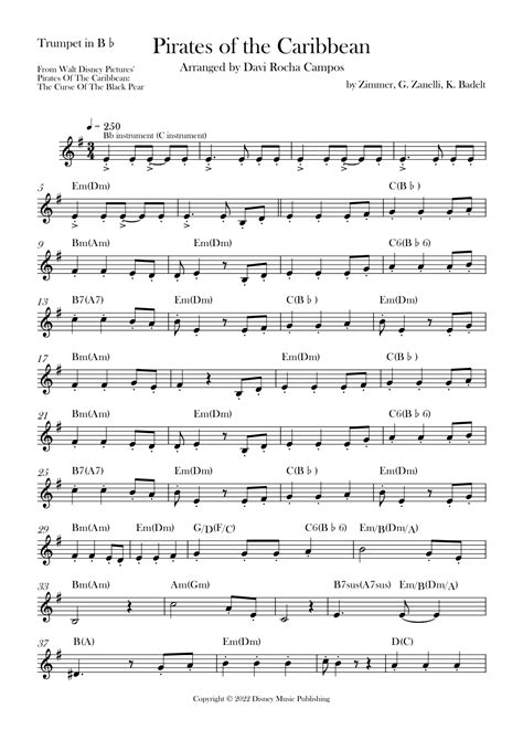 Pirates Of The Caribbean (arr. Davi Rocha Campos) by Zimmer Sheet Music for Trumpet Solo at ...