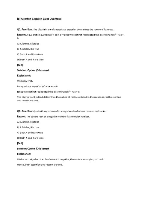 Assertion & Reason Questions Topic 2 Chapter 5 - [B] Assertion & Reason ...