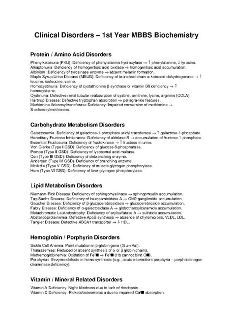 Clinical Disorders Biochem 1st Year: Amino Acid & Metabolism Disorders ...