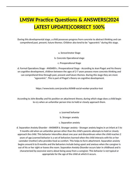 LMSW Practice Questions & ANSWERS(2024 LATEST UPDATE)CORRECT 100% ...