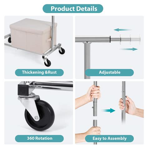 Auledio Expandable Double Rod Clothing Garment Racks On Wheels, Heavy ...
