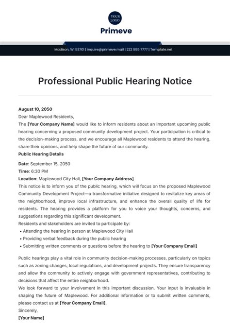 Free Professional Public Hearing Notice Template to Edit Online