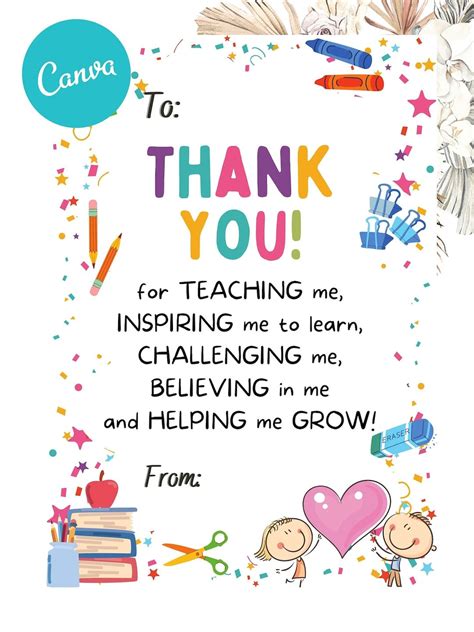 Printable Teacher Thank You Note - Calendar Productivity Hacks