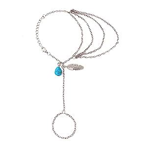 Yellow Chimes Hand Chain For Women Multilayer Silver Plated Blue Stone ...