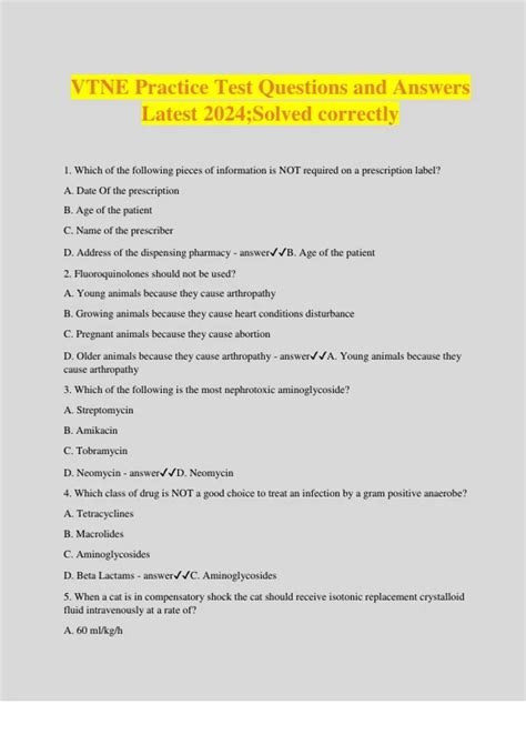 VTNE Practice Test Questions and Answers Latest 2024;Solved correctly ...