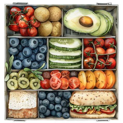Watercolor fresh fruit and vegetable in food box of Healthy clip art ...