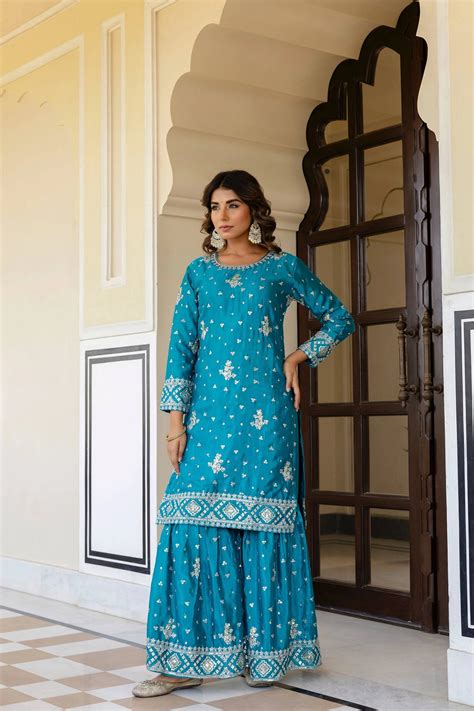 Vedhika Chinon Silk Suit – Kalyanja