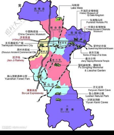 10张地形图，快速了解山东省淄博各市辖区县_总面积