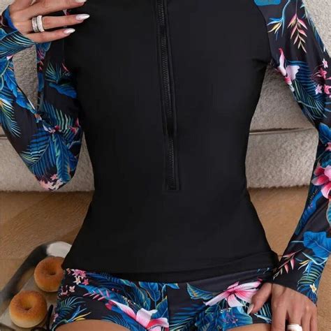 Female Swimsuit With Long Sleeves Swimwear Sports Surfing Tankini Set ...