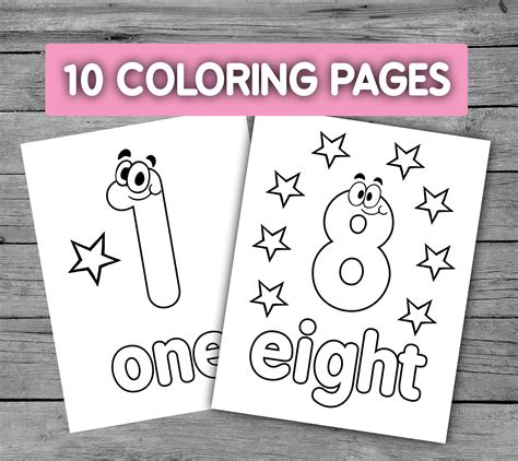 1 10 Numbers Printable Coloring Page Worksheets for Preschool ...