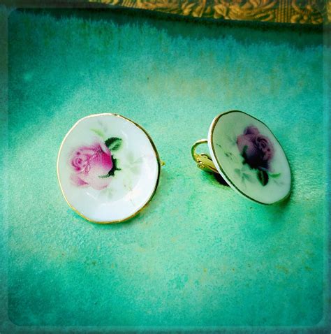 Buy French Chic Earrings, Porcelain Rose Clip Earrings, Bohemian ...