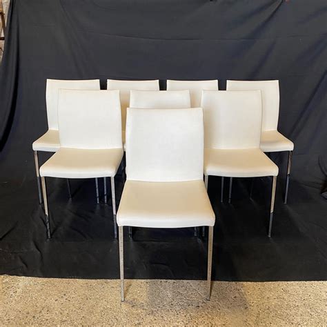 Set of 8 Italian Post Modern White Leather Dining Chairs by Cattelan ...
