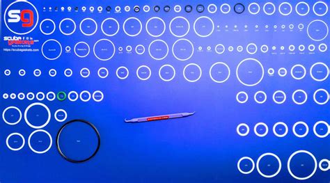Actual Size Scuba dive O-ring identification mat 115 o-ring sizes