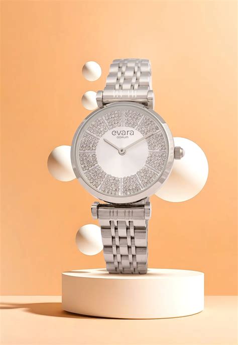 Qorum Evara Ladies Watch - Silver Studded Dial, Stainless Steel Strap ...