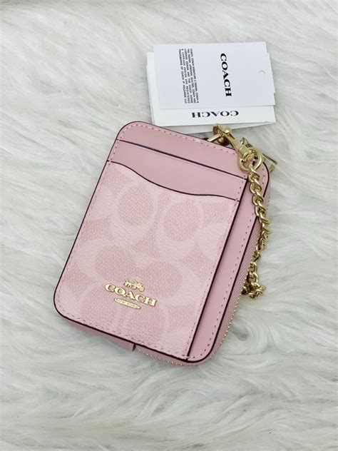 Coach Zip Card Case In Signature Canvas CW883 POWDER PINK for sale ...