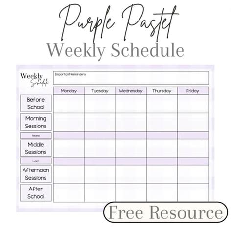 Weekly Schedule Planner - Purple Pastel by Miss P's Printables | TPT