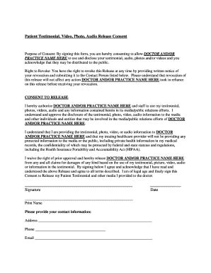 Fillable Online Patient Testimonial, Video, Photo, Audio Release ...