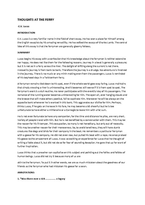 Thoughts on Ferrymen: Examining E.V. Lucas's Essay Concepts - Studocu