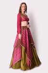 Buy Multi Color Crepe, Tissue Organza Tie Dye Asymmetric Lehenga And ...