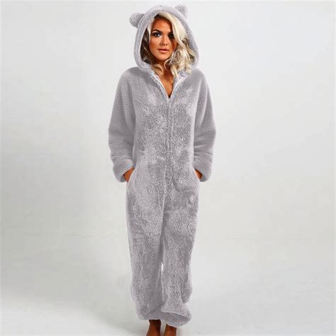 Adult Onesies Pajamas New Women's Thickened Double-Sided Fleece Zipper ...