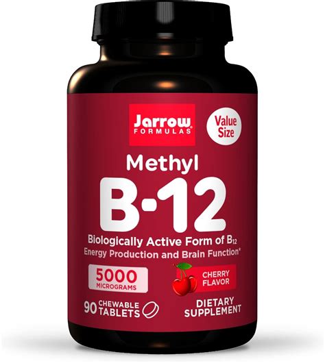 Buy Jarrow Formulas Methyl B-12 5000 mcg - 90 Chewable Tablets, Cherry - Bioactive Vitamin B12 ...