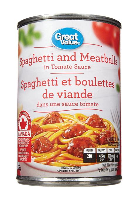 Great Value Spaghetti et boulettes de viandes dans une sauce tomate ...