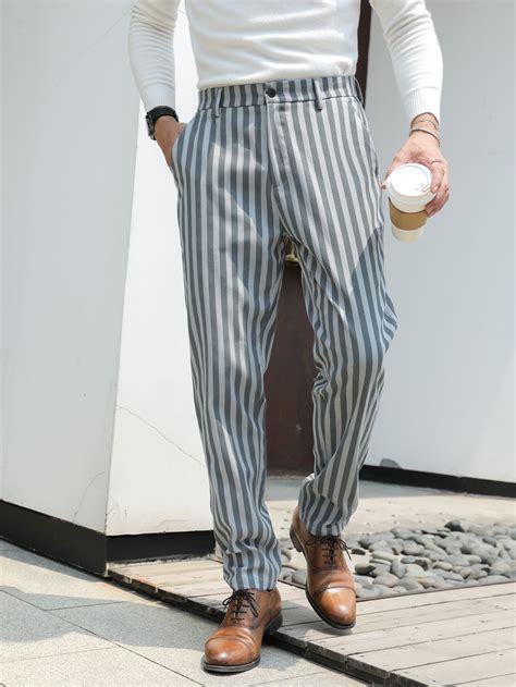 Men Vertical Stripe Slant Pockets Pants | Mens casual outfits summer ...