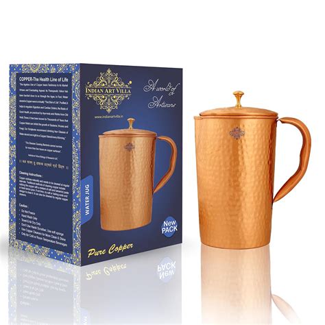 Buy Indian Art Villa Hammered Lacqure Coated Copper Jug Pitcher with ...