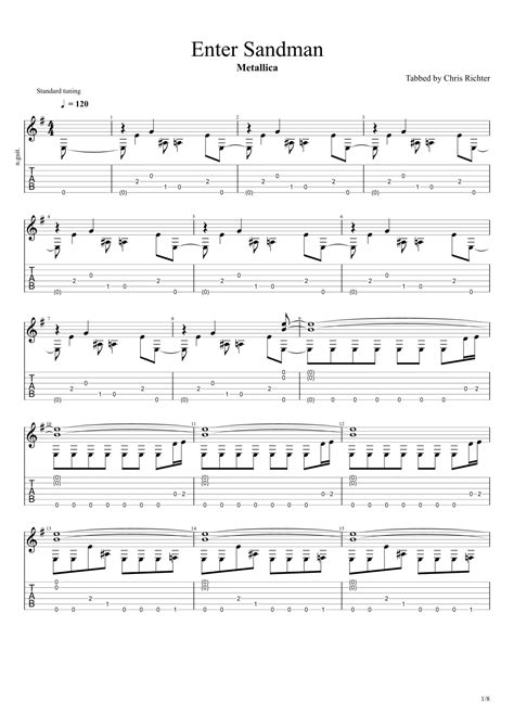 Enter Sandman Sheet Music Metallica Guitar Tab How To Play Enter