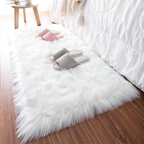 Tappeto Pelliccia Sintetica YIHAIC: Bianco 80x180 Cm Per Soggiorno E Camera