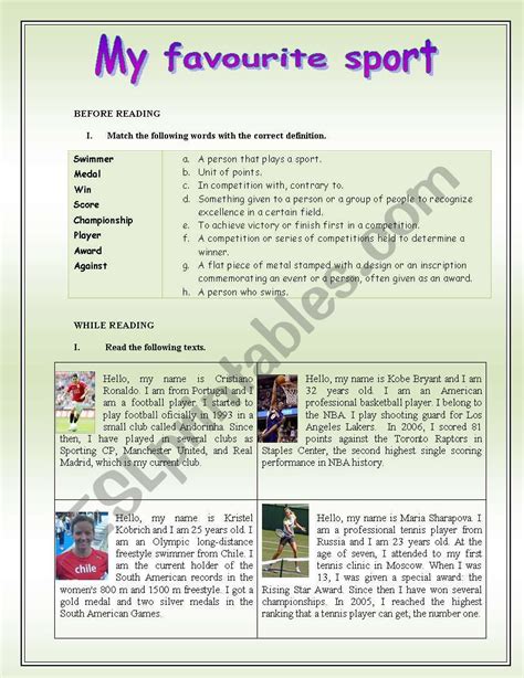 My Favorite Sport Worksheet 的图像结果