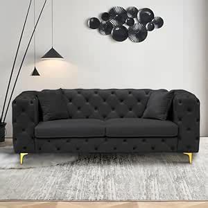 RESHUZ Velvet Chesterfield Sofa 3 Seater Sofa Couch Upholstered Sofa ...
