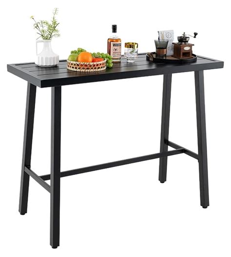 36" Outdoor Bar Table, Rectangular High Pub Table with Adjustable Foot ...