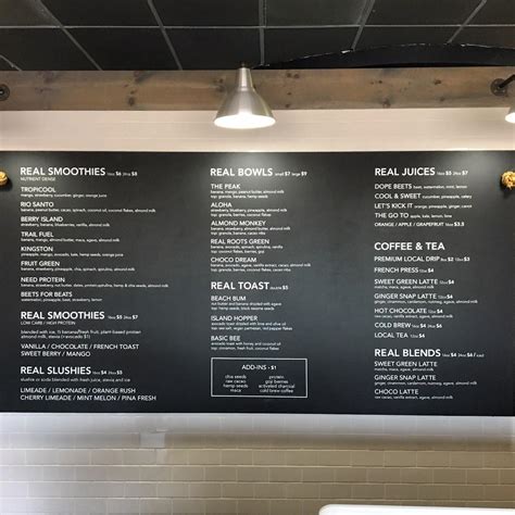 Menu at Real Roots Cafe, Chattanooga