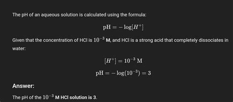 The pH of 10-3 of aqueous solution of HCl - Brainly.in